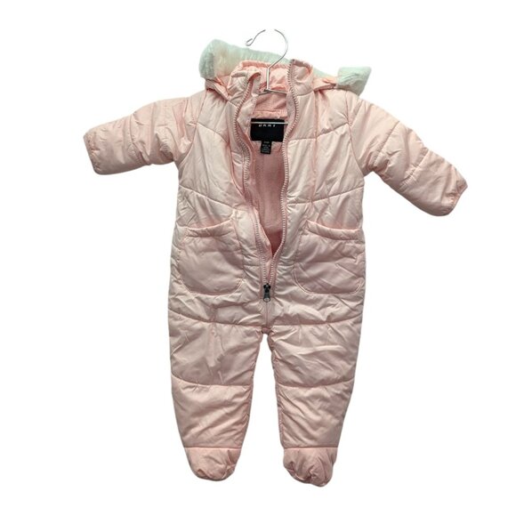 DKNY Blush Pink Winter Snow Suit Pram Onesie Infant Baby Girl 6-9 Months - Picture 1 of 5